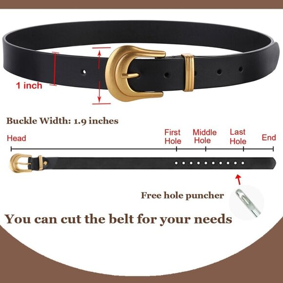 Women's Leather Belt with Silver Gold Buckle for Pants Jeans 37-40in - Picture 6 of 7